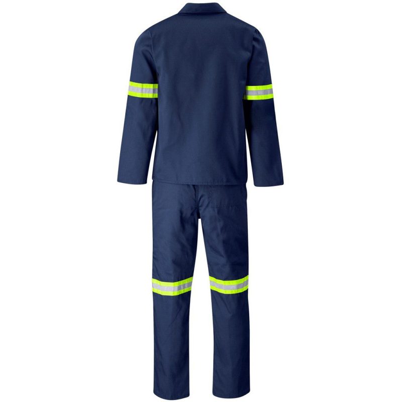Trade Polycotton Conti Suit - Reflective Arms & Legs - Yellow Taped- Navy