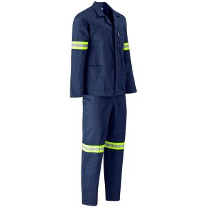 Trade Polycotton Conti Suit - Reflective Arms & Legs - Yellow Taped- Navy