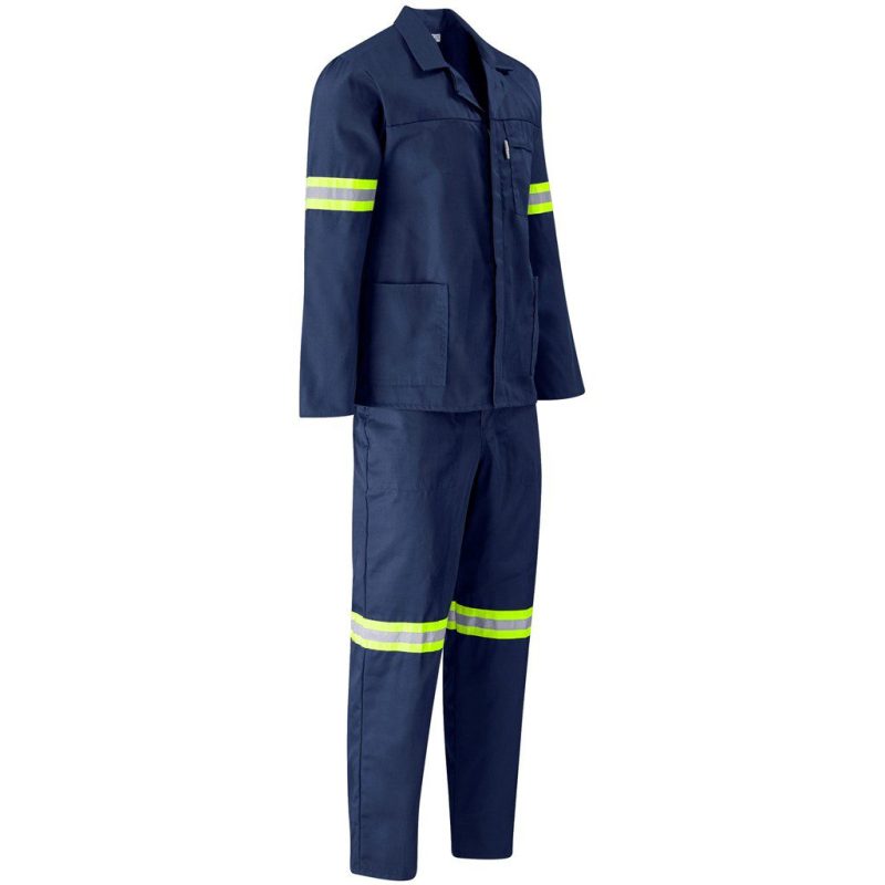 Trade Polycotton Conti Suit - Reflective Arms & Legs - Yellow Taped- Navy
