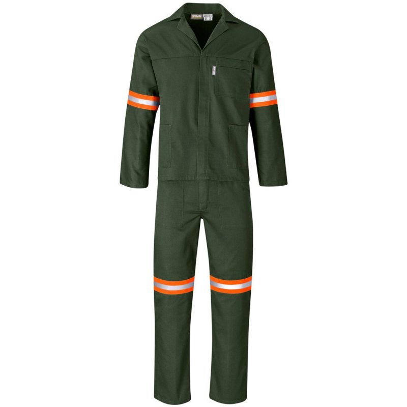 Acid Resistant Polycotton Conti Suit - Reflective Arm & Legs - Orange Tape- Olive