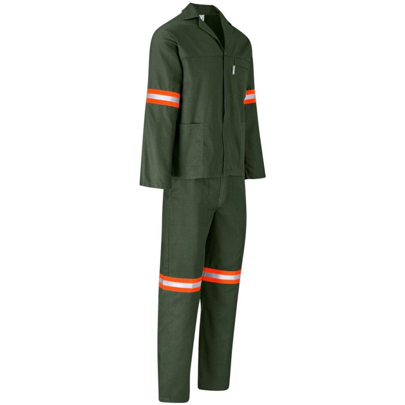 Acid Resistant Polycotton Conti Suit - Reflective Arm & Legs - Orange Tape- Olive