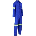 Safety Polycotton Boiler Suit - Reflective Arms & Legs - Yellow Tape- Royal Blue