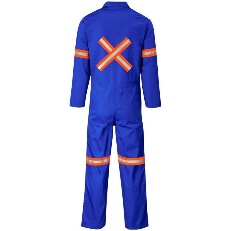 Safety Polycotton Boiler Suit - Reflective Arms Legs & Back - Orange Tape- Royal Blue