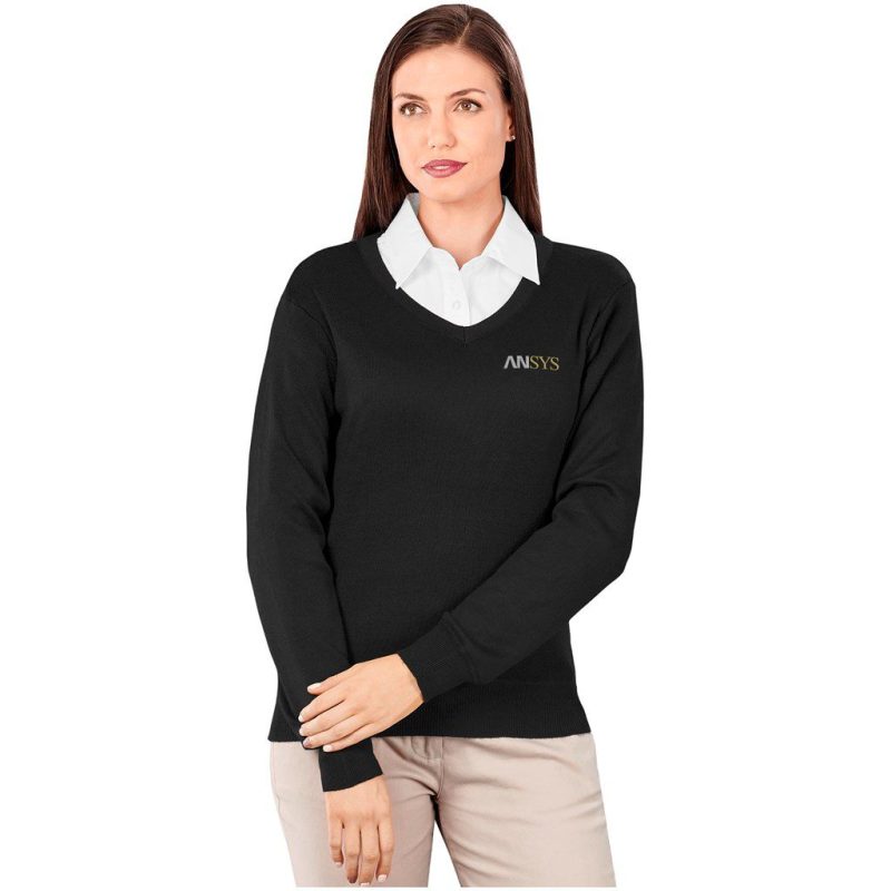 Ladies Long Sleeve Peru V-Neck Jersey- Black