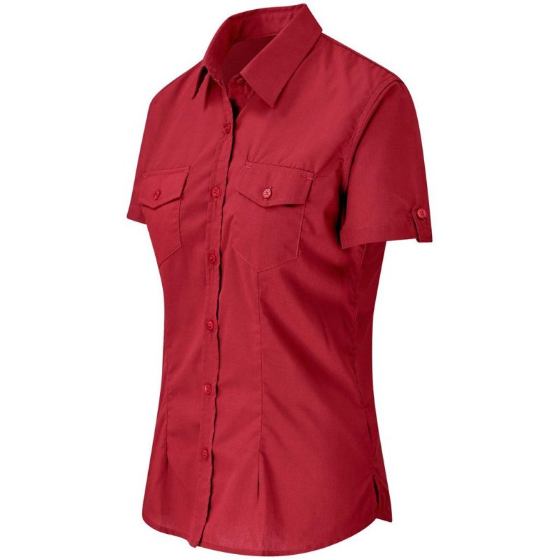 Ladies Short Sleeve Kensington Shirt  - Red- Red