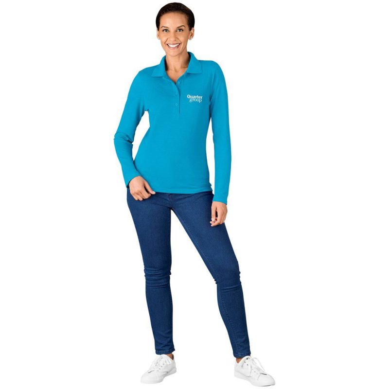 Ladies Long Sleeve Elemental Golf Shirt- Aqua