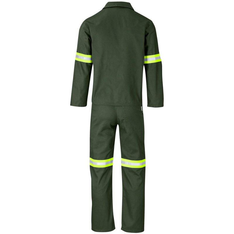 Acid Resistant Polycotton Conti Suit - Reflective Arm & Legs - Yellow Tape- Olive