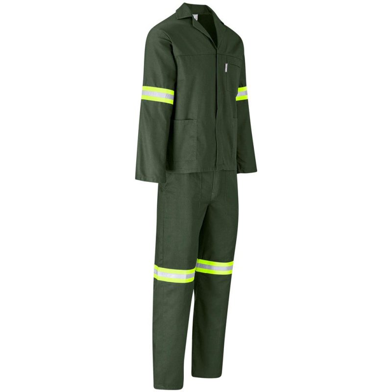 Acid Resistant Polycotton Conti Suit - Reflective Arm & Legs - Yellow Tape- Olive