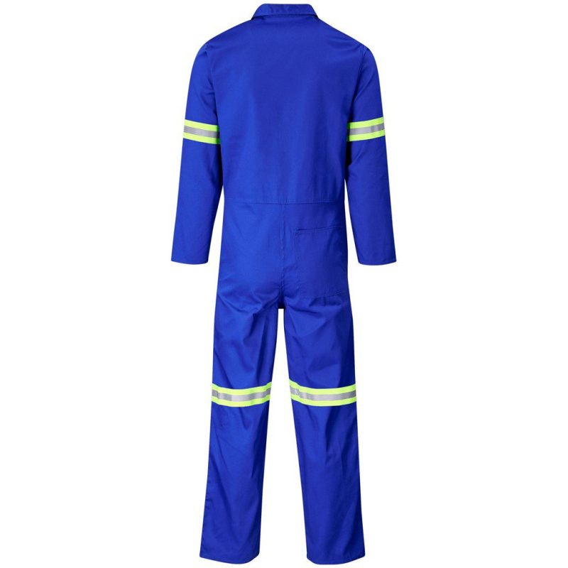 Safety Polycotton Boiler Suit - Reflective Arms & Legs - Yellow Tape- Royal Blue