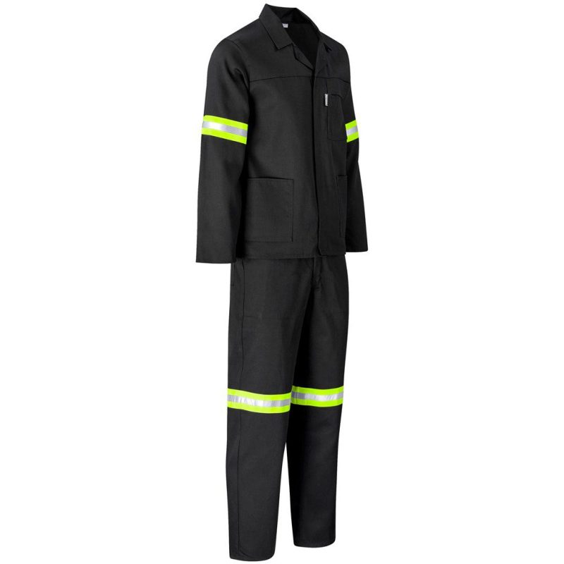 Trade Polycotton Conti Suit - Reflective Arms & Legs - Yellow Tape- Black