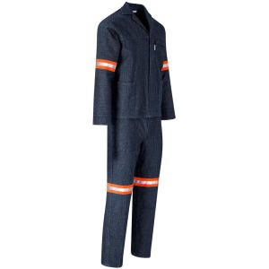 Vintage 100% Cotton Denim Conti Suit - Reflective Arms & Legs - Orange Tape- Dark Blue