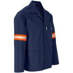 Site Premium Polycotton Jacket - Reflective Arms - Orange Tape- Navy