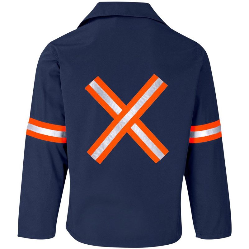 Site Premium Polycotton Jacket - Reflective Arms & Back - Orange Tape- Navy