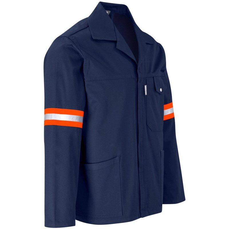 Site Premium Polycotton Jacket - Reflective Arms & Back - Orange Tape- Navy