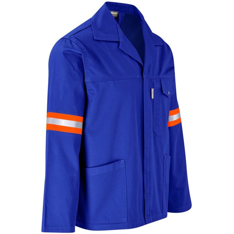 Site Premium Polycotton Jacket - Reflective Arms & Back - Orange Tape- Navy