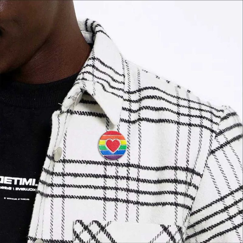 LGBTQ Lapel Badges - Rainbow Stripes heart