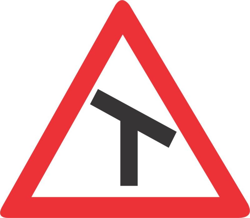SKEW T-JUNCTION (RIGHT) ROAD SIGN (W105)