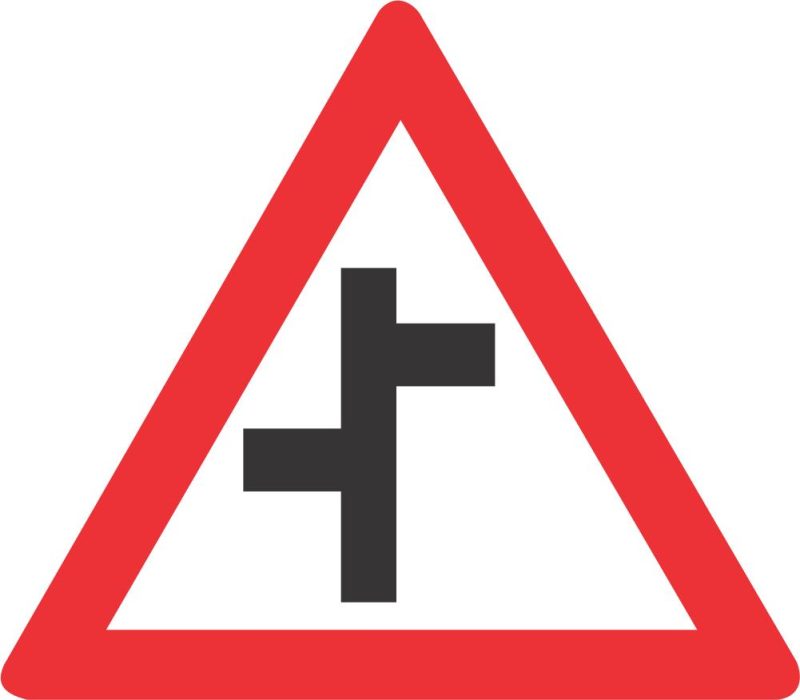 STAGGERED JUNCTIONS (L-R) ROAD SIGN (W110)