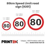 80km Speed Limit road sign (R201) 80