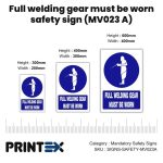 Full welding gear must be worn safety sign (MV023 A)