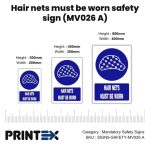 Hair nets must be worn safety sign (MV026 A)