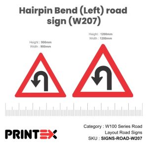 Hairpin Bend (Left) Road Sign (W207)