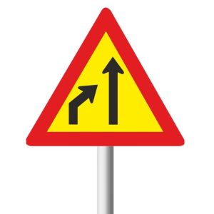 Left lane ends Temporary road sign (TW215)