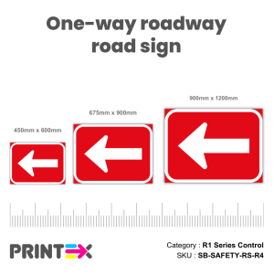 One-way roadway road sign Size chart