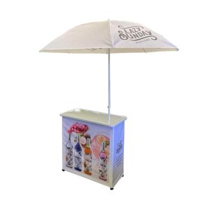 Vendor promo table with Umbrella