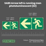 Arrow Left + Running Man Left Photoluminescent Sign