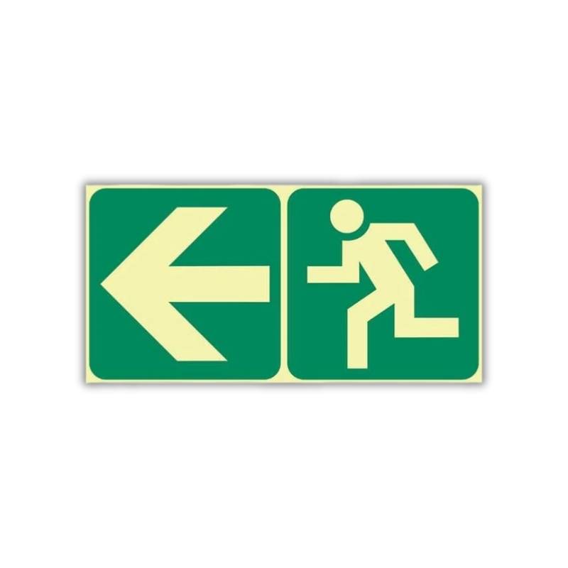 SABS Arrow left & running man photoluminescent (E2) Arrow Left + Running Man Left Photoluminescent Sign