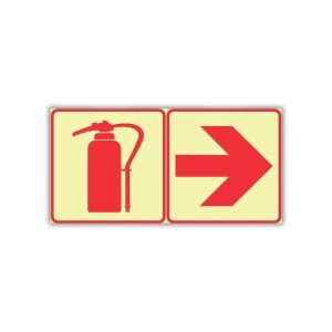 Fire Extinguisher + Red Arrow Right Photoluminescent Sign