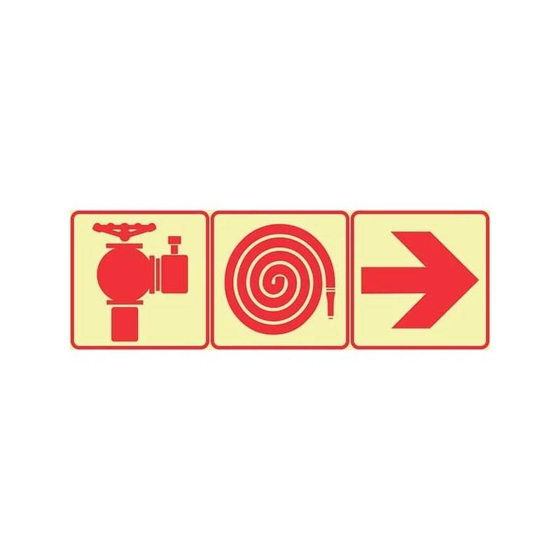 SABS Fire Hydrant, Fire Hose Reel And Red Arrow Right photoluminescent sign (F9) Fire Hydrant Hose Reel + Red Arrow Right Sign