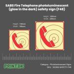 SABS Fire Telephone photoluminescent (glow in the dark) safety sign (F48)