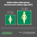 SABS Ladies toilet photo luminescent safety sign (E27)