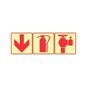 Red Arrow Down Fire Extinguisher + Fire Hydrant Sign