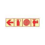 SABS Red Arrow Left, Fire Extinguisher, Fire Hose Reel And Fire Hydrant Photoluminescent (glow in the dark) safety sign (F2)