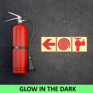 Red Arrow Left Fire Hose + Fire Hydrant Sign