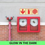 SABS Red Arrow down, Fire Extinguisher And Fire Hose Reel photoluminescent (glow in the dark) safety sign (F4)