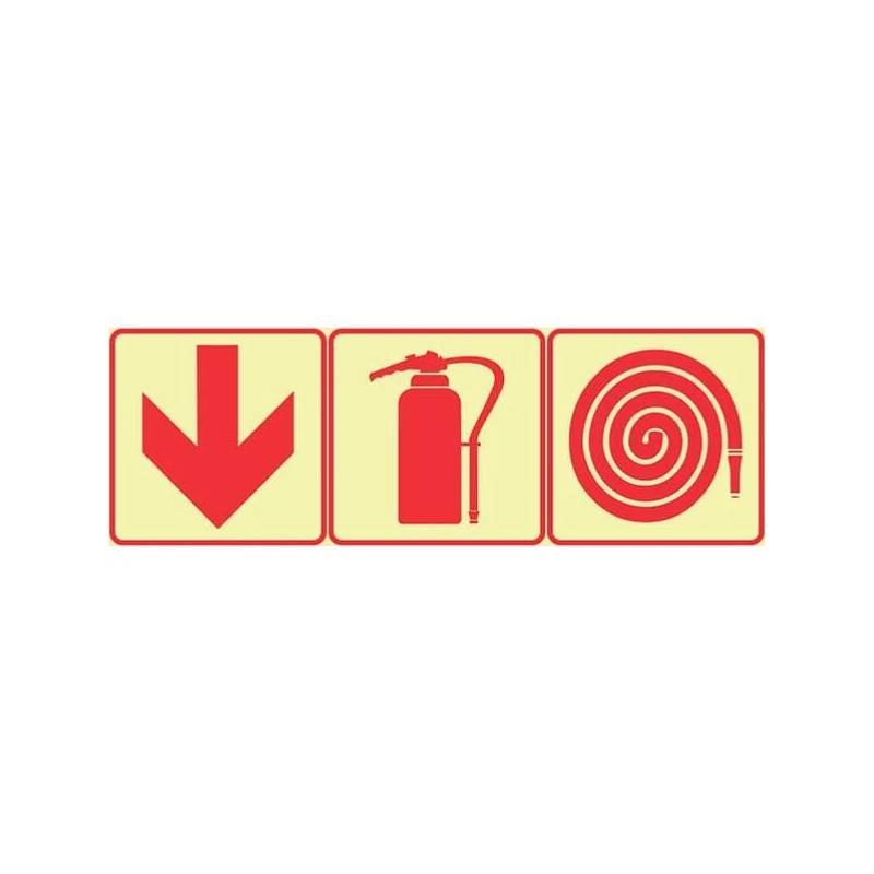 SABS Red Arrow down, Fire Extinguisher And Fire Hose Reel photoluminescent (glow in the dark) safety sign (F4) SABS Red Arrow down, Fire Extinguisher And Fire Hose Reel photoluminescent (glow in the dark) safety sign (F4)