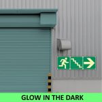 SABS Running Man, stairs down with arrow right photoluminescent. (E16)