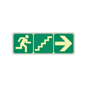 SABS running man, stairs up and arrow right photoluminescent safety sign (E18)