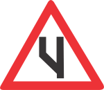 BEGINNING OF DUAL ROADWAY (TO LEFT) ROAD SIGN (W119)