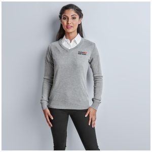 Ladies Long Sleeve Peru V-Neck Jersey- Black