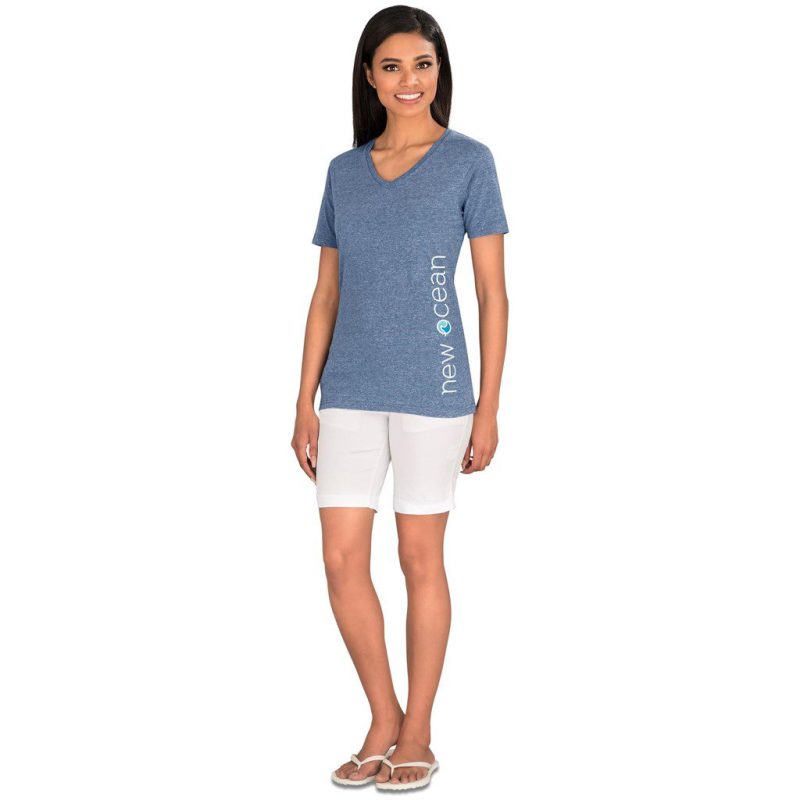 Ladies Michigan Melange V-Neck T-Shirt- Blue