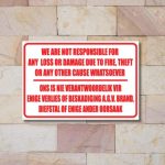 No Responsibility For Loss Sign