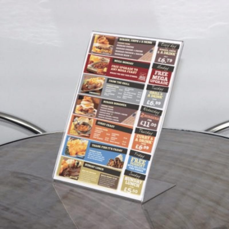 Single Sided Acrylic Clear Brochure & Menu Holder
