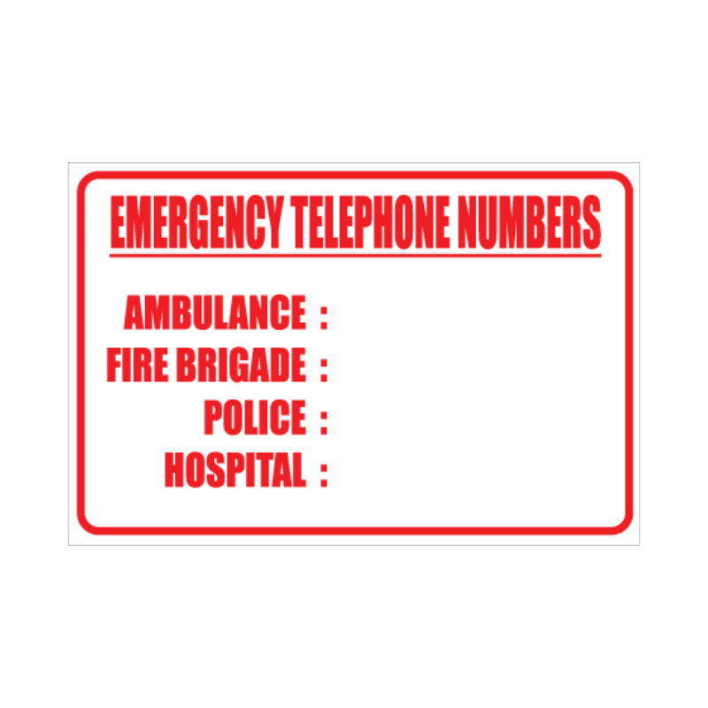 Emergency Phone Numbers Business Sign Emergency Phone Numbers Sign