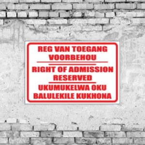 Right Of Admission Multilingual Sign