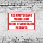 Standard Right Of Admission Sign